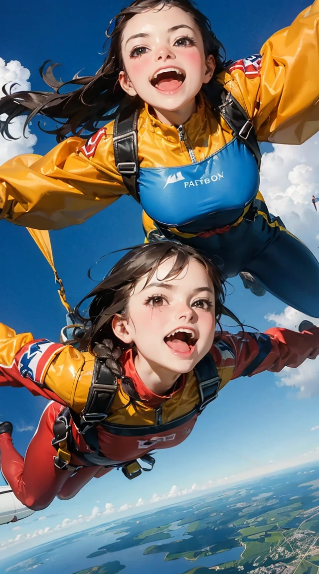 3 babies cheers, laughing, sky diving from the plane --auto