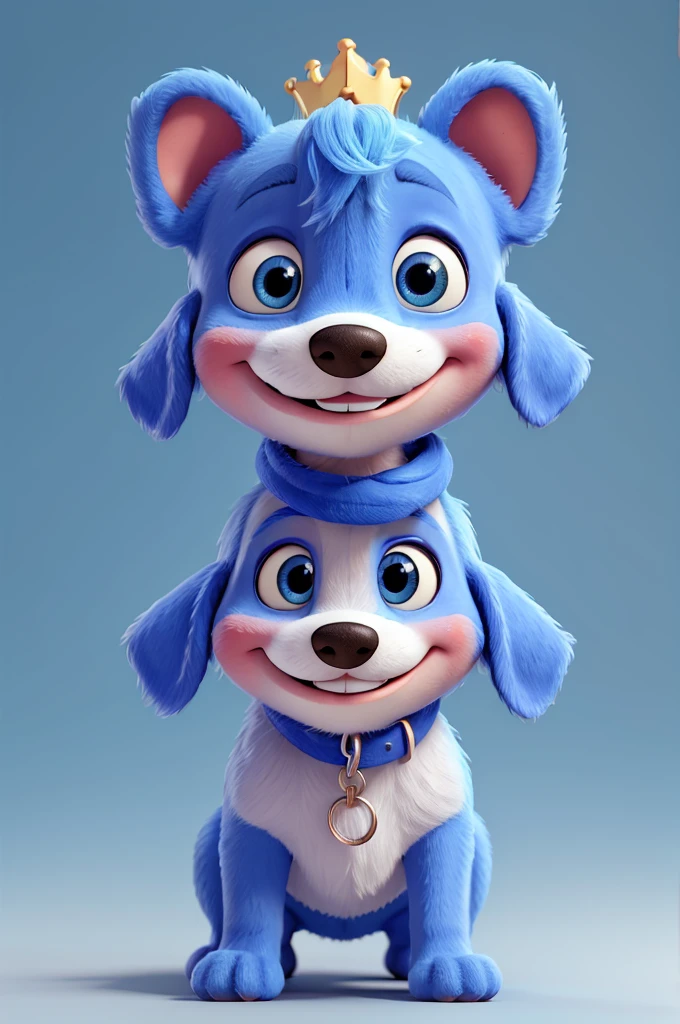 Blue  with cute smiling face 3d rendering Disney neutral background