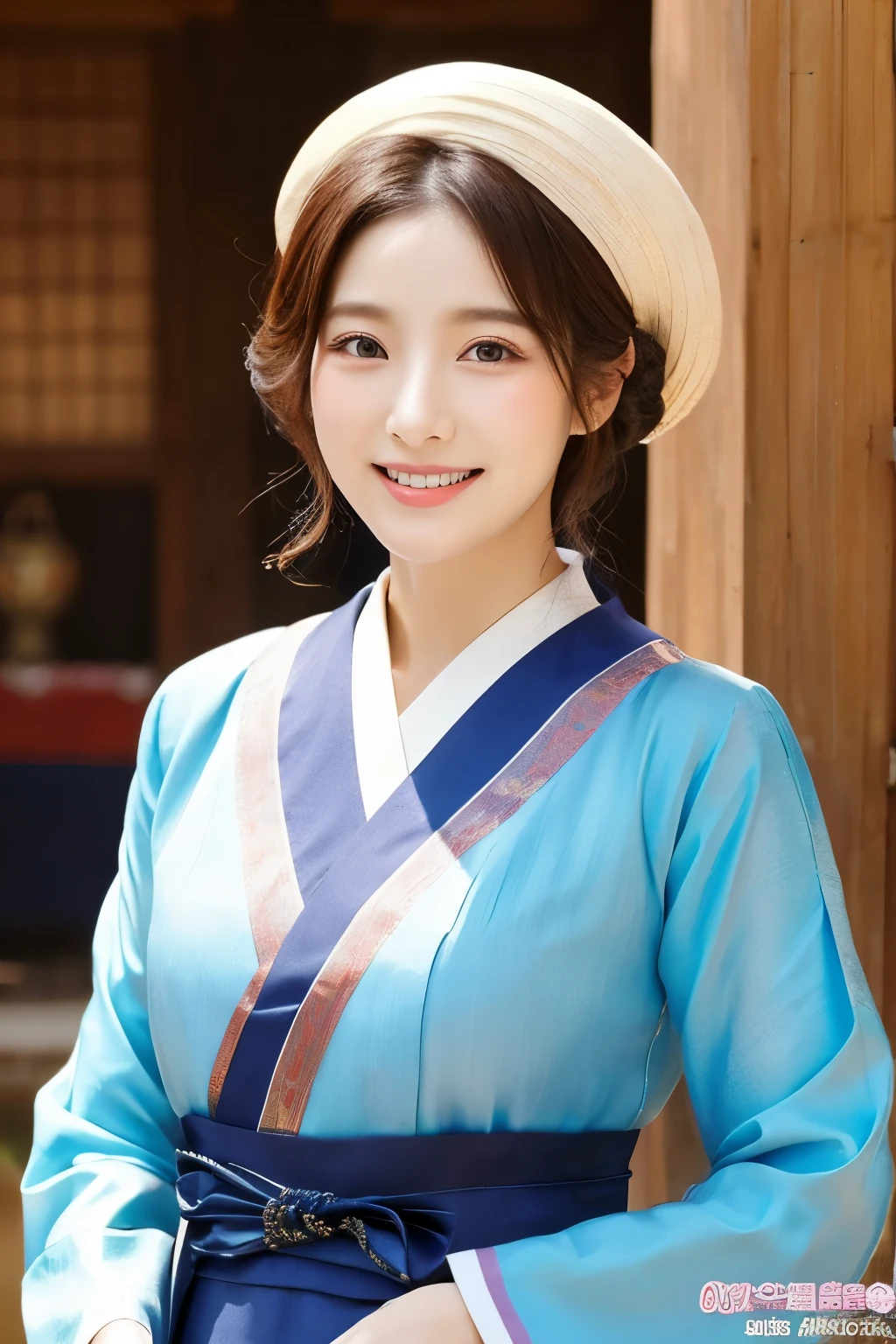 {{{87 years old}}}、smile、beautiful、The elegant and sophisticated clothing of the upper class of Chosun、Shining eyes、stare、
