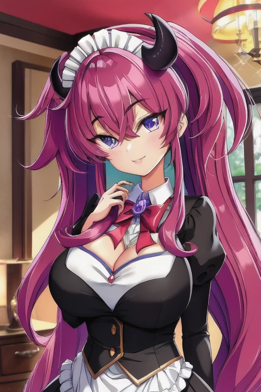 masterpiece,highest quality,Absurd,Perfect Anatomy,Disney_Dracool,One girl,Place your hand on your chest,Maid_MF_dress,indoor,Bedroom,