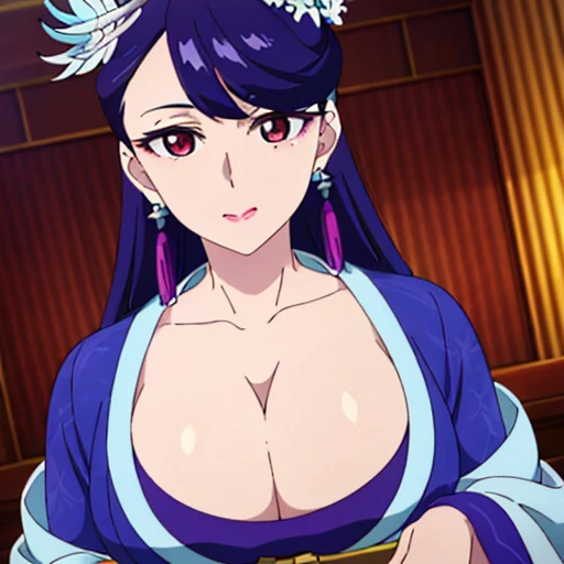 (chest out, Central opening,chest:1.1), Blue and white dress,Chinese clothing,Wide sleeves,Long sleeve,
Floral print, Earrings,
hair ornaments,necklace, bracelet,gem,jewelry,ear
purple eye, 紫colorの髪,bangs,
1 girl, 20 years,young woman,beautiful long legs,beautiful body,
beautiful Nose,beautiful character design, perfect eye, perfect face,expressive eye,Perfect balance,
View Viewer,(Focus on her face),Mouth closed, (Innocent_big_eye:1.0),(Light_笑face:0.3),
Official Art,Highly detailed CG Unity 8k wallpaper, Perfect lighting,colorful, bright_front_face_Lighting,White skin,
(masterpiece:1.0),(Highest_quality:1.0), 超High resolution,4K,Super detailed,
photograph, 8k, High resolution, High resolution, Absurd:1.2, Kodak Portrait 400, Film Grain, Blurred Background, Bokeh:1.2, Lens flare, (Vibrant_color:1.2),プロのphotograph,
(beautiful,big_chest:1.4), (beautiful_face:1.5),(narrow_Waist),