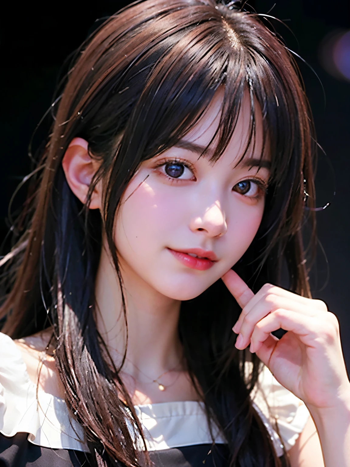 (8k, RAW Photos, highest quality, masterpiece:1.2), (Realistic, photo-Realistic:1.37), Super detailed,
1 girl,cute, alone,Beautifully detailed skies,((Hoshino Ai's costume, on the stage, holding a mike))、(smile:1.1),(Mouth closed),Natural Breasts、seductive smile, Wide opening, Professional Lighting, Sony A7R4, Zesse 50mm F1.8,
Medium chest,Beautiful fine details, (Brown long hair、See-through bangs:1.2)