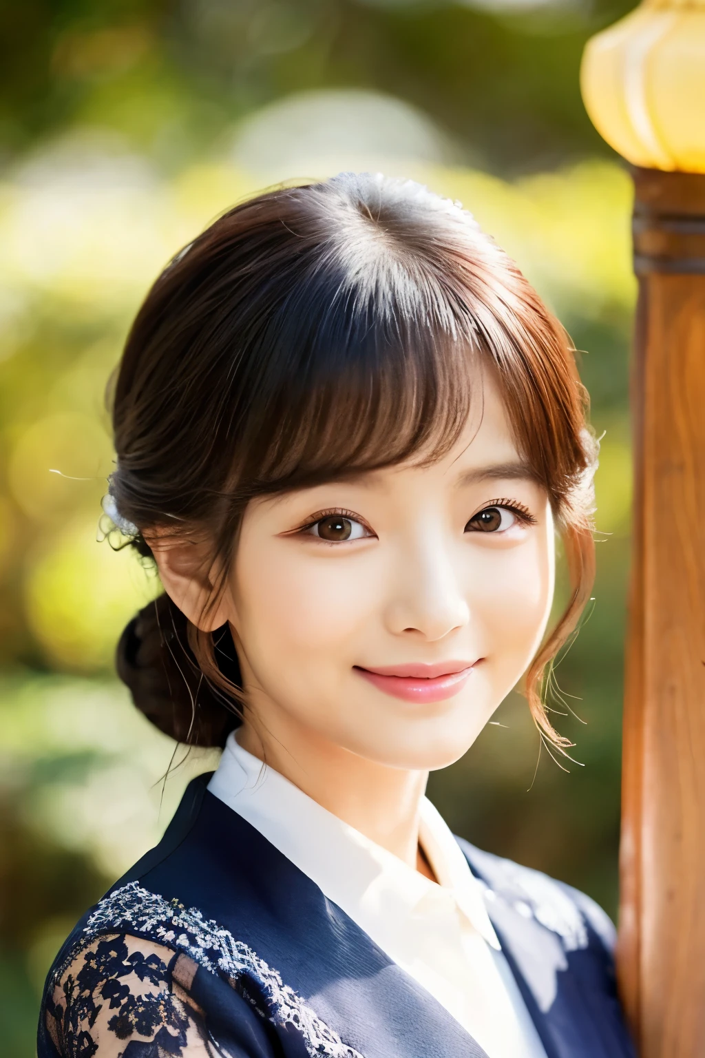 {{{87 years old}}}、smile、beautiful、The elegant and sophisticated clothing of the upper class of Chosun、Shining eyes、stare、