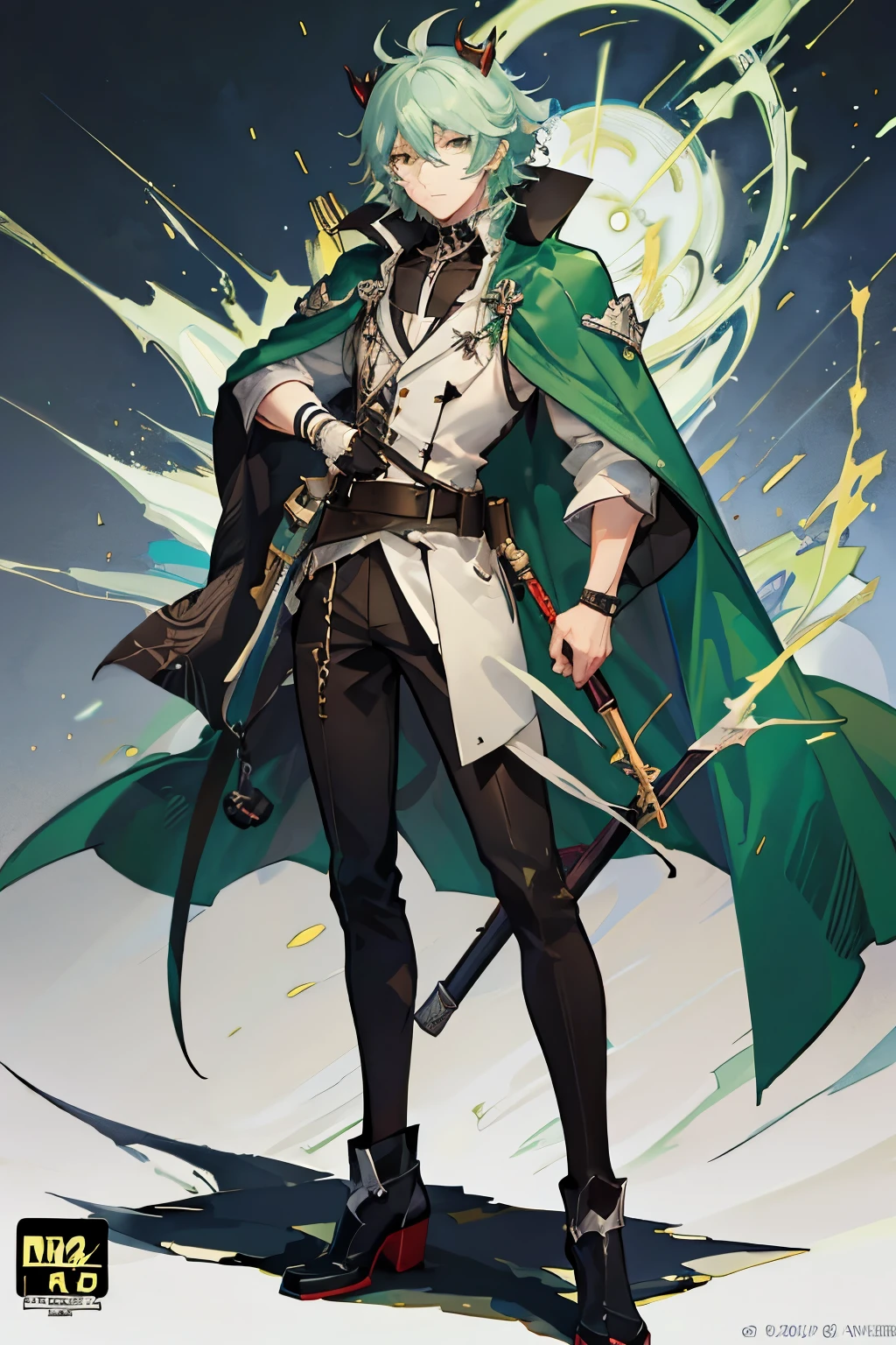 anime guy with green hair and a black cape, 2 d anime style, 2 d anime, key anime art, 4 k manga wallpaper, official art, handsome guy in demon slayer art, nagito komaeda, best anime 4k konachan wallpaper, male anime character, 2 d digital, 2d art cover, 2d art