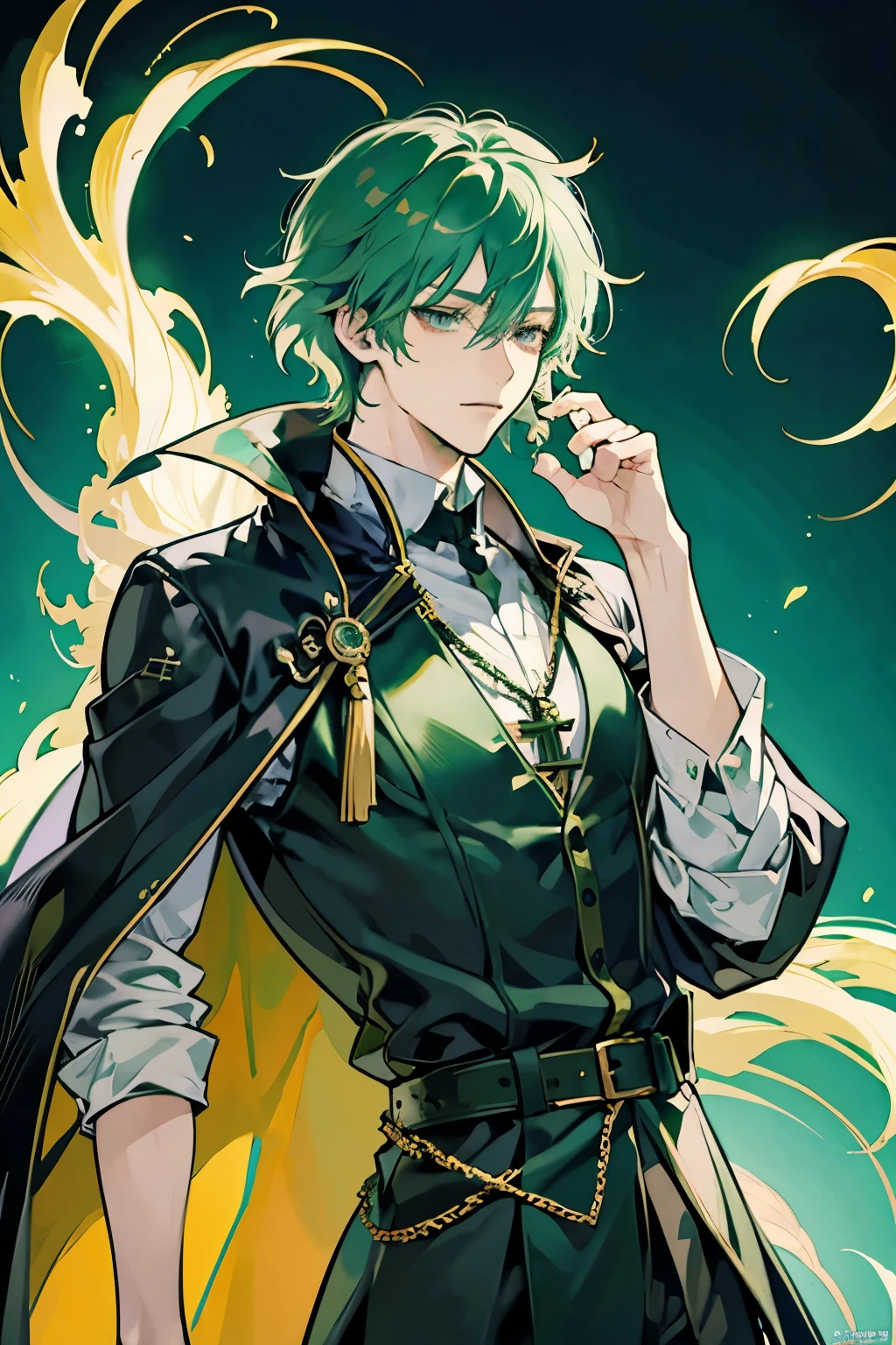 anime guy with green hair and a black cape, 2 d anime style, 2 d anime, key anime art, 4 k manga wallpaper, official art, handsome guy in demon slayer art, nagito komaeda, best anime 4k konachan wallpaper, male anime character, 2 d digital, 2d art cover, 2d art