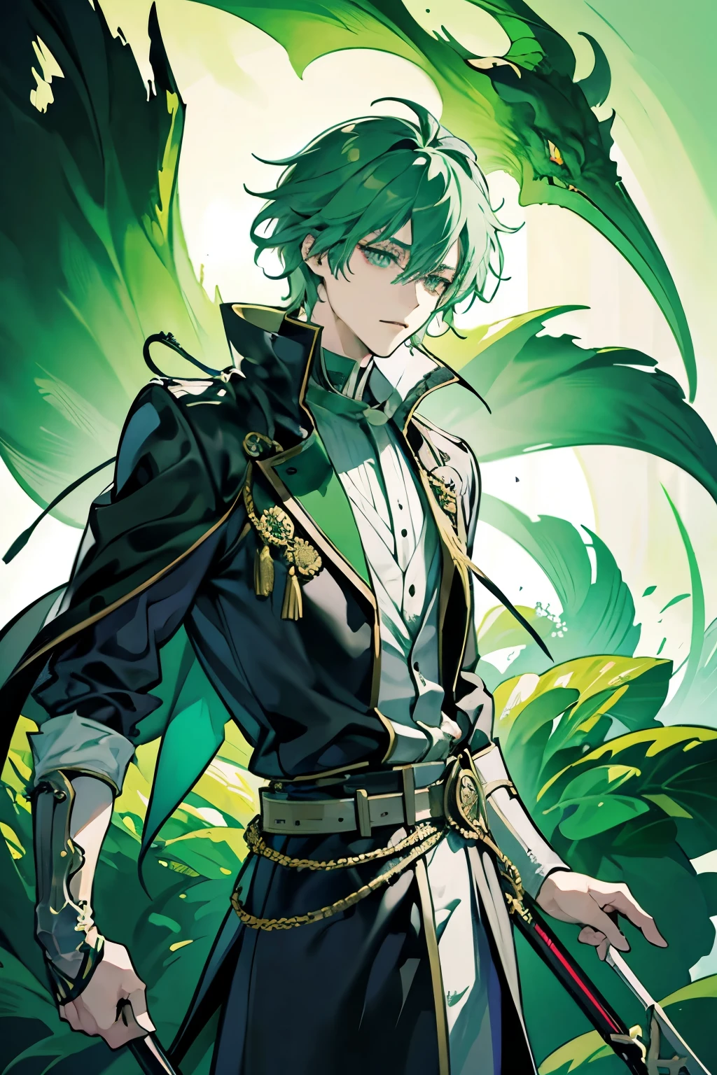 anime guy with green hair and a black cape, 2 d anime style, 2 d anime, key anime art, 4 k manga wallpaper, official art, handsome guy in demon slayer art, nagito komaeda, best anime 4k konachan wallpaper, male anime character, 2 d digital, 2d art cover, 2d art