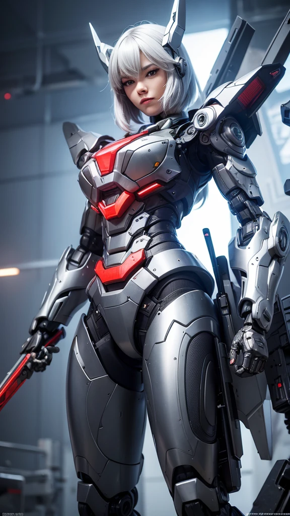 Super detailed, advanced details, high quality, High resolution, 1080p, hard disk, beautiful,(war machine),Armor War,Micro Missile Gun,She has machine guns on both arms,Capture the big picture,beautiful,Mecha cyborg girl,battle mode,Mecha body girl,She is wearing a futuristic war machine weapon mecha