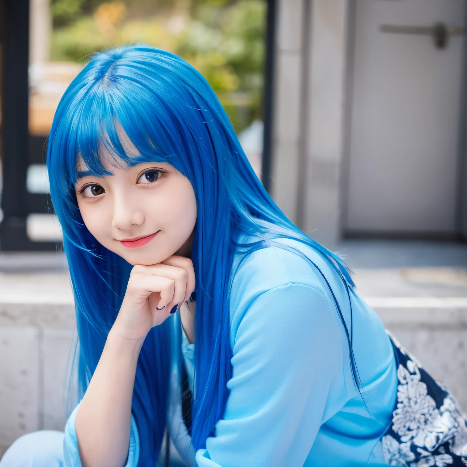 Cute girl with blue hair