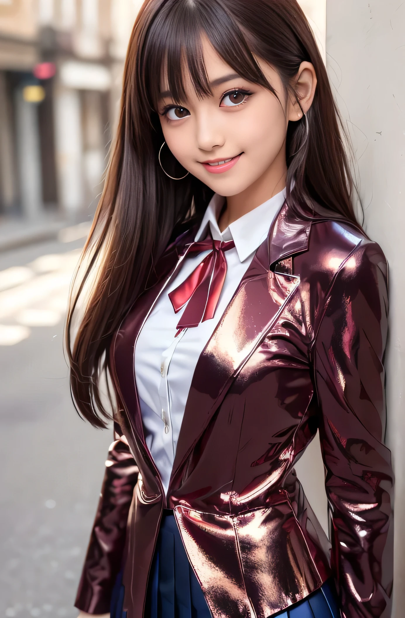 Angelic Very pretty cute young girl,
very beautiful girl,
(V-line jaw),
Beautiful detailed brown eyes,
small straight nose,small mouth,
Detailed double eyelids,
(Large eyes:1.3),
Long straight brown hair,
see-through bangs,
beautiful detailed face and eyes,
smiling, in the street,
BREAK
(super shiny metallic dark red blazer:1.5),metallic pearl white school blouse,(shiny metallic bright red neck ribbon tie:1.2),(super shiny metallic dark blue pleated skirt :1.5),(school uniform with super reflective surfaces:1.5),
(Very beautiful cute girl:1.2),
Very pretty cute young girl,
V-line jaw,
Beautiful detailed eyes,
very beautiful girl,
Detailed double eyelids,
(Large eyes:1.3),
Long straight brown hair,
see-through bangs,
beautiful detailed face and eyes,
smiling,
break
(Very beautiful cute girl, Beautiful detailed eyes, Detailed double eyelids:1.3),
(Soft Saturation: 1.3),
(Fair skin: 1.4),
(Large eyes:1.4),
break
Very beautiful cute girl,
Sharp Focus,
brown hair,
Very beautiful cute girl,
Raw photo,
High resolution,
perfect detail,
Professional Photography, Professional Lighting,
strong lighting,
break
(smile:1.6),(10 yo:1.3)