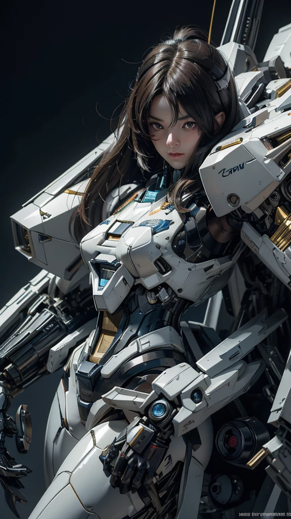 Textured skin, Super Detail, high details, High quality, Best Quality, hight resolution, 1080p, hard disk, Beautiful,(Gundam),beautiful cyborg woman,Mecha Cyborg Girl,Battle Mode,Girl with a Mecha Body,She wears a futuristic Gundam mecha,Fulll body Shot