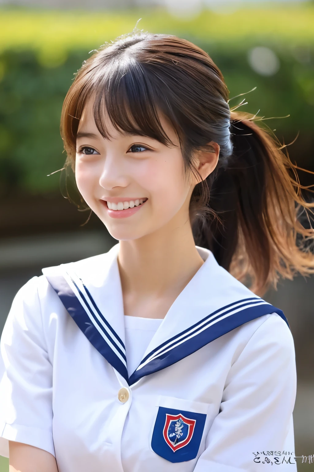 Japanese、、beautiful girl、Conversation between two、Short ponytail、Sailor suit、smile、School、summer