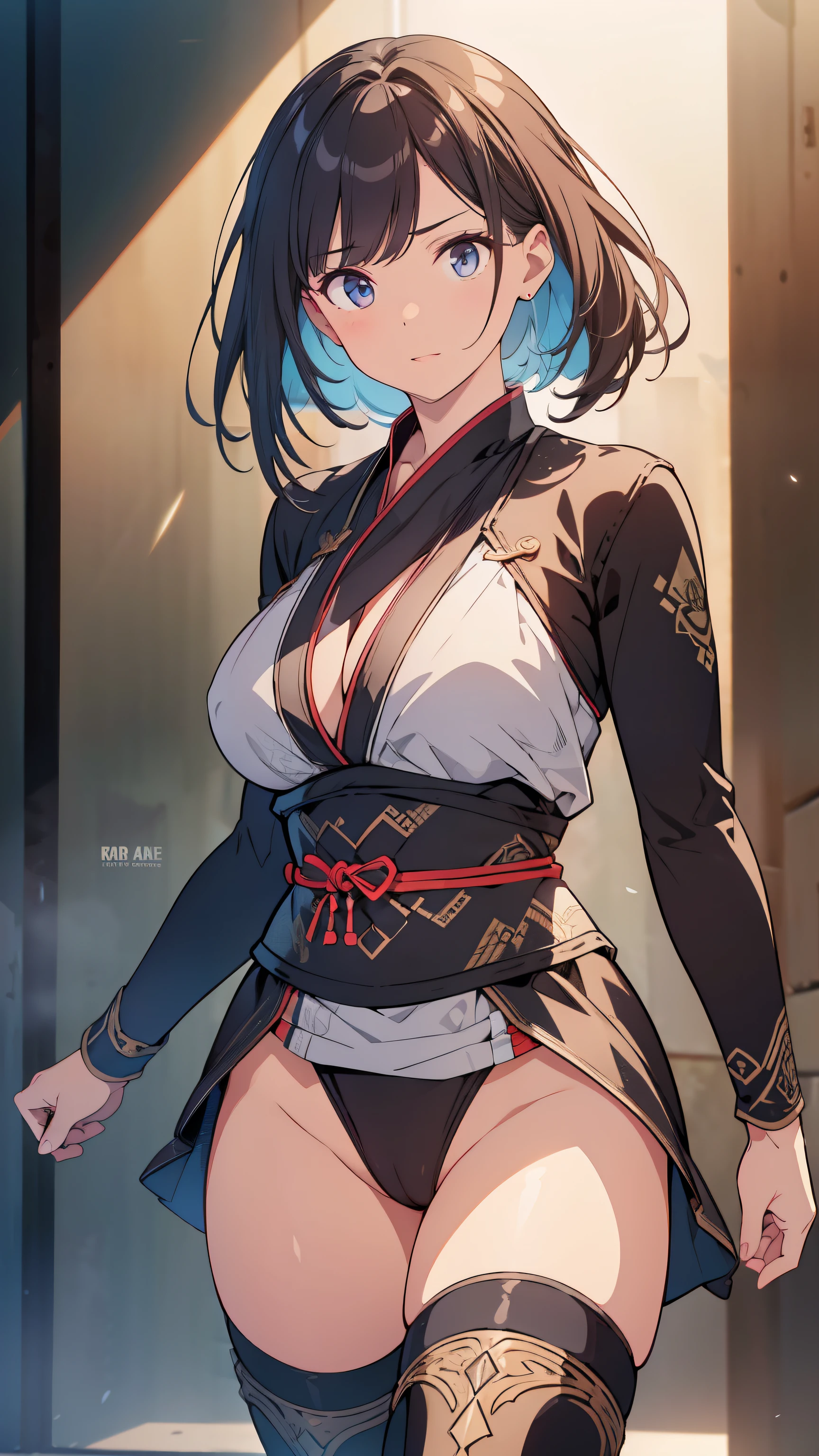 ((Top quality, 4k, 8k, high resolution, masterpiece: 1.2))), (super detailed), (realistic), (photorealistic), (photorealistic: 1.37), (HDR, UHD), (studio (lighting), ultra-fine drawing, sharp focus, physically based rendering, highly detailed, professional, vibrant colors, Ninja, assin, surprised, raise both hands, walking, 