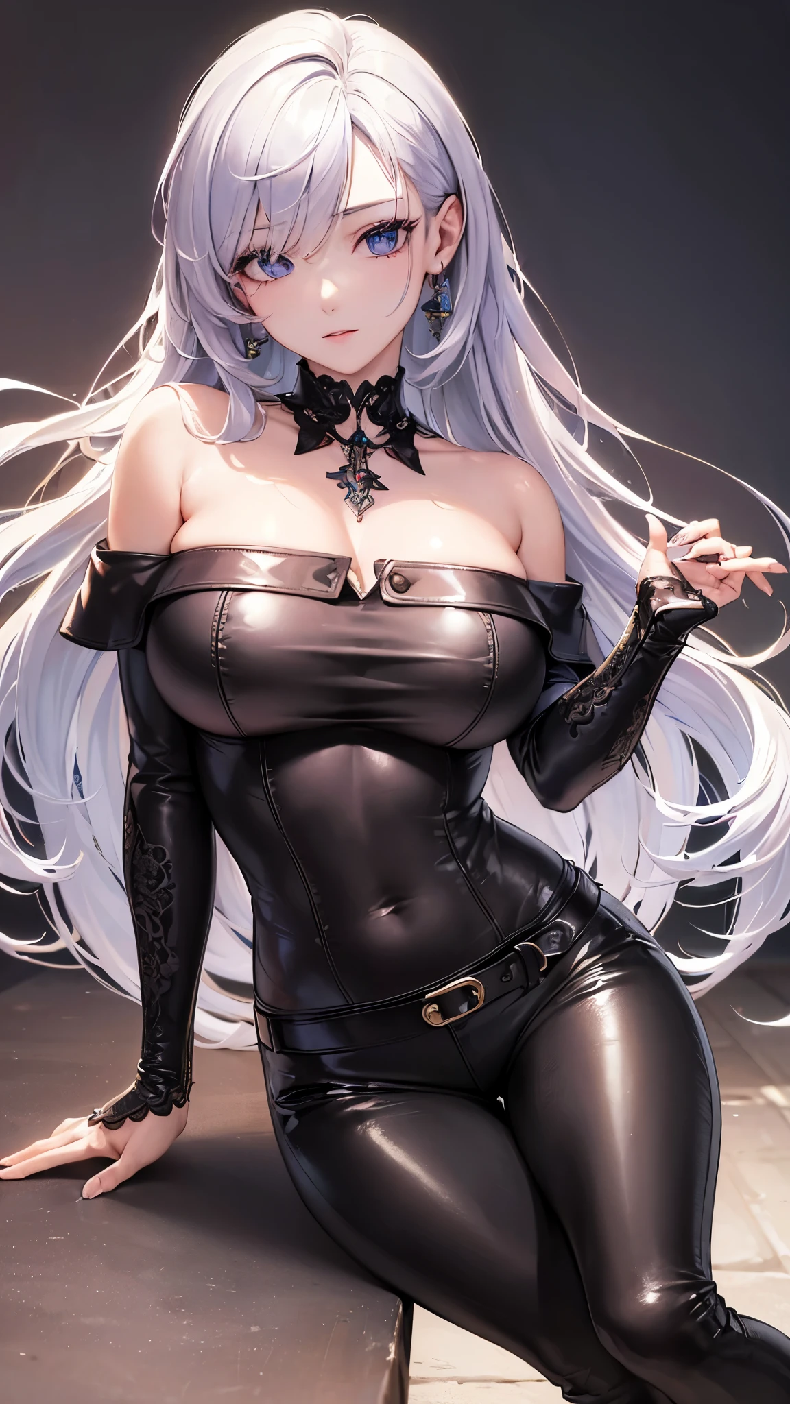 (((masterpiece))), (((High resolution))), (((8K quality))), (((perfect face))), (((Korean idol))), (((off shoulder tops))), ((leather pants)), (((high resolution face))), (((top quality eyes))), (((detailed face))), (((detailed texture))), look at the camera, big tits