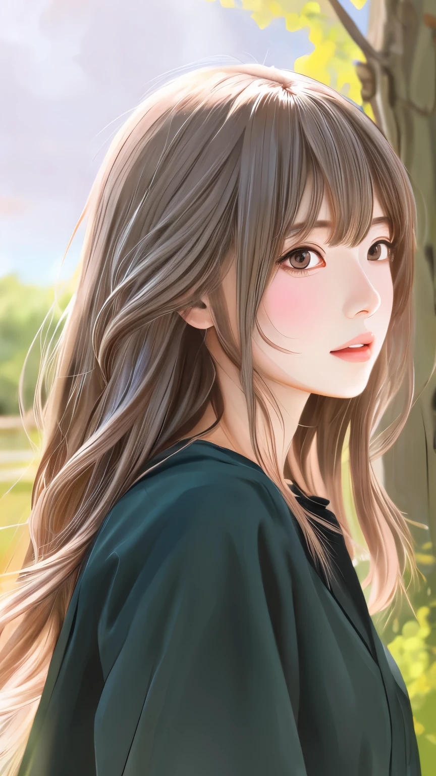 Illustration style、Showa Anime、Woman looking this way、Japanese、May、 (highest quality, Ultra-detailed, Portraiture, Natural light)、ash hair