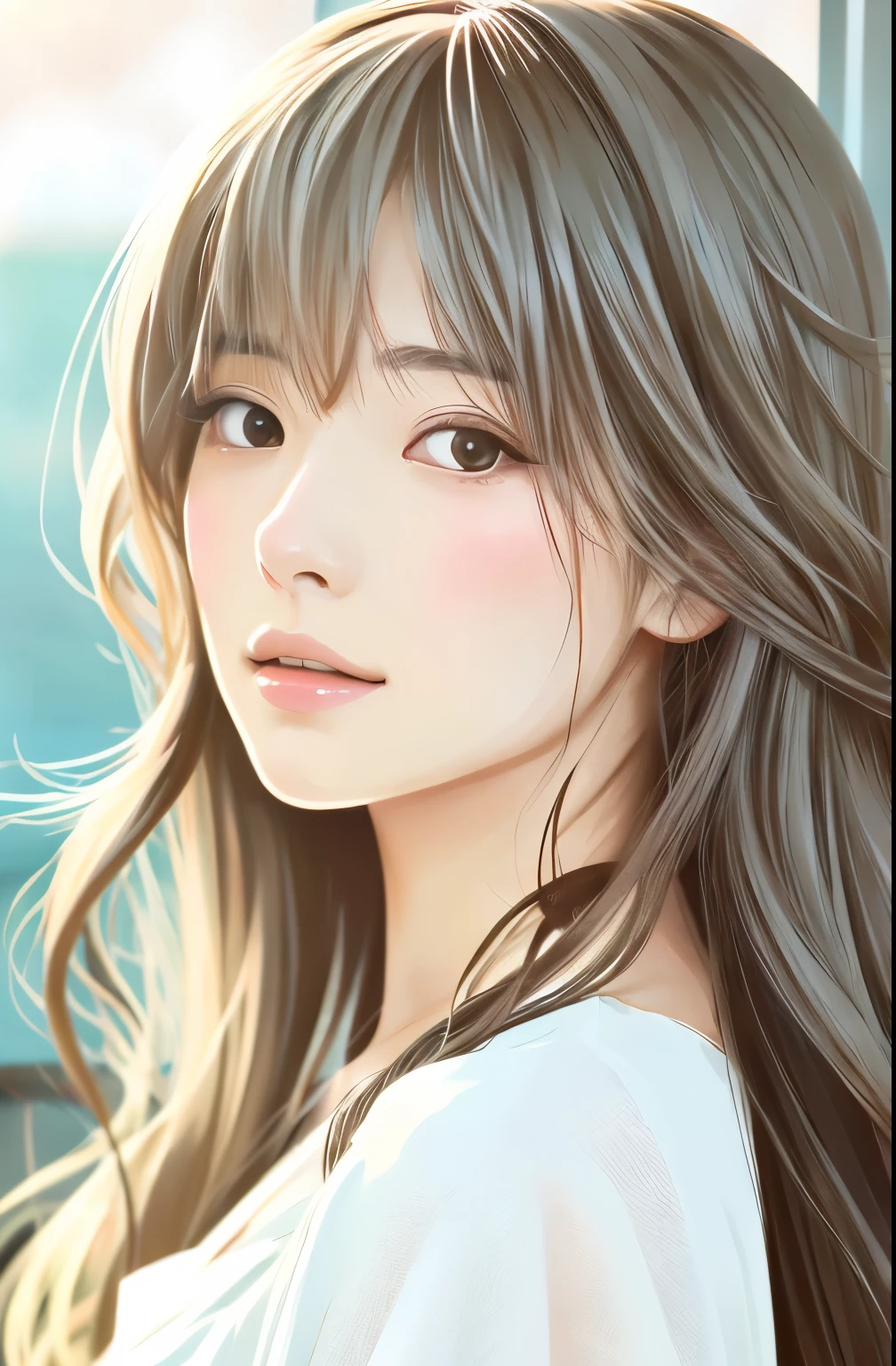 Illustration style、Showa Anime、Woman looking this way、Japanese、May、 (highest quality, Ultra-detailed, Portraiture, Natural light)、ash hair
