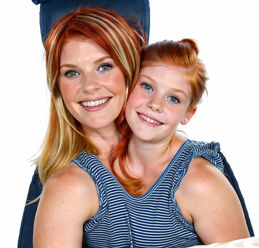 2heads, (mom and daughter:1.5), (one head adult:1.5), (one head child:1.5), (one redhead and one blonde:1.5)