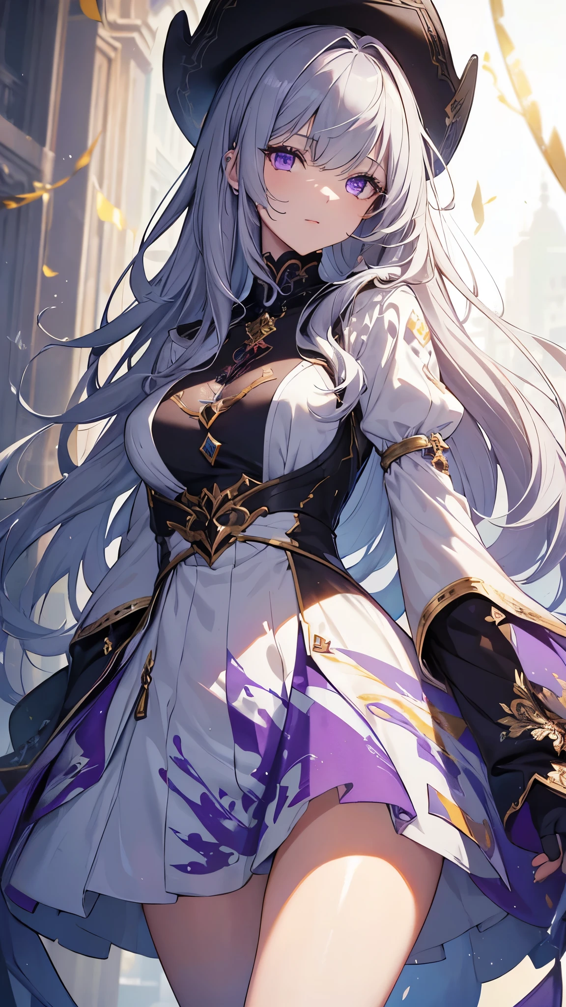 (masterpiece:1.2, highest quality), (Beautiful, detailed eyes: 1.2), (Highly detailed CG Unity 8k wallpaper, masterpiece, highest quality, Super detailed, Best Shadow), (Detailed Background), (Beautifully detailed face, Beautiful fine details), High Contrast, (Best lighting, Very delicate and beautiful),,((Colorful paint splatters on a transparent background, Dulux,)), Dynamic Angle,Beautiful sparkle,whole body, Cowboy Shot, Gray Hair, Purple eyes,