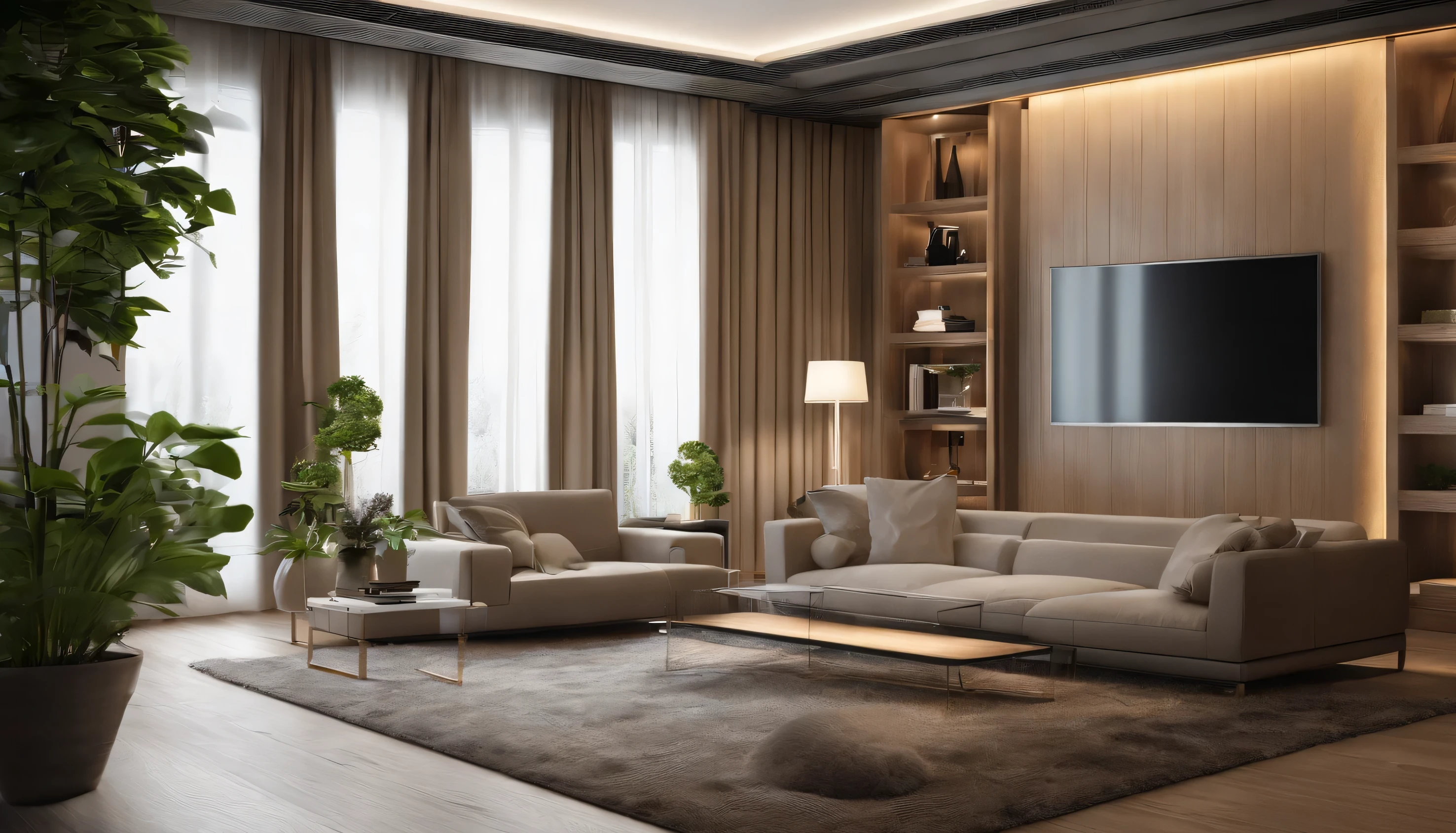 "Design a living room with the following specifications: * Walls: High-quality, extremely detailed, and extremely precise wood-grain wallpaper * Curtains: White, simple, and elegant * Plant: One single, stylishly placed potted plant * Lighting: A stand lamp with a simple and modern design * Furniture: A simple, yet elegant sofa * Overall atmosphere: Natural, calming, and serene Please provide a descriptive passage that accurately captures the design and aesthetic of this living room." By breaking down the original prompt into separate components and specifying the desired characteristics for each element, we can create a more focused and clear query for the ChatGPT model. This should result in a more accurate and detailed response that meets the requirements of the original prompt.