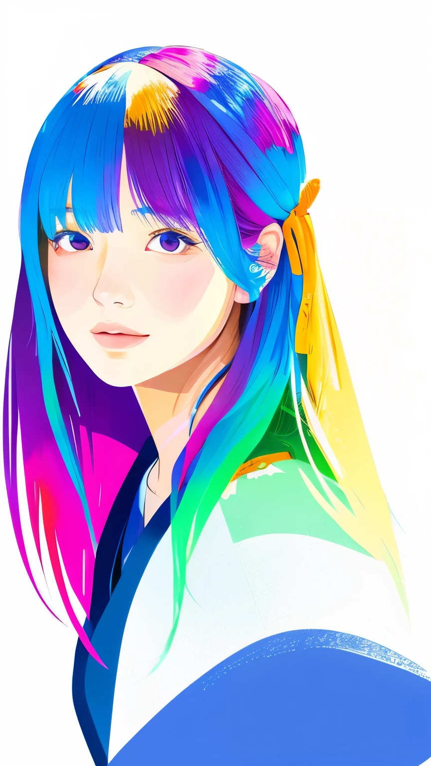 Illustration style、Showa Anime、Woman looking this way、Japanese、May、 (highest quality, Ultra-detailed, Portraiture, Natural light)、Stylish、Colorful Hair、Inner Color