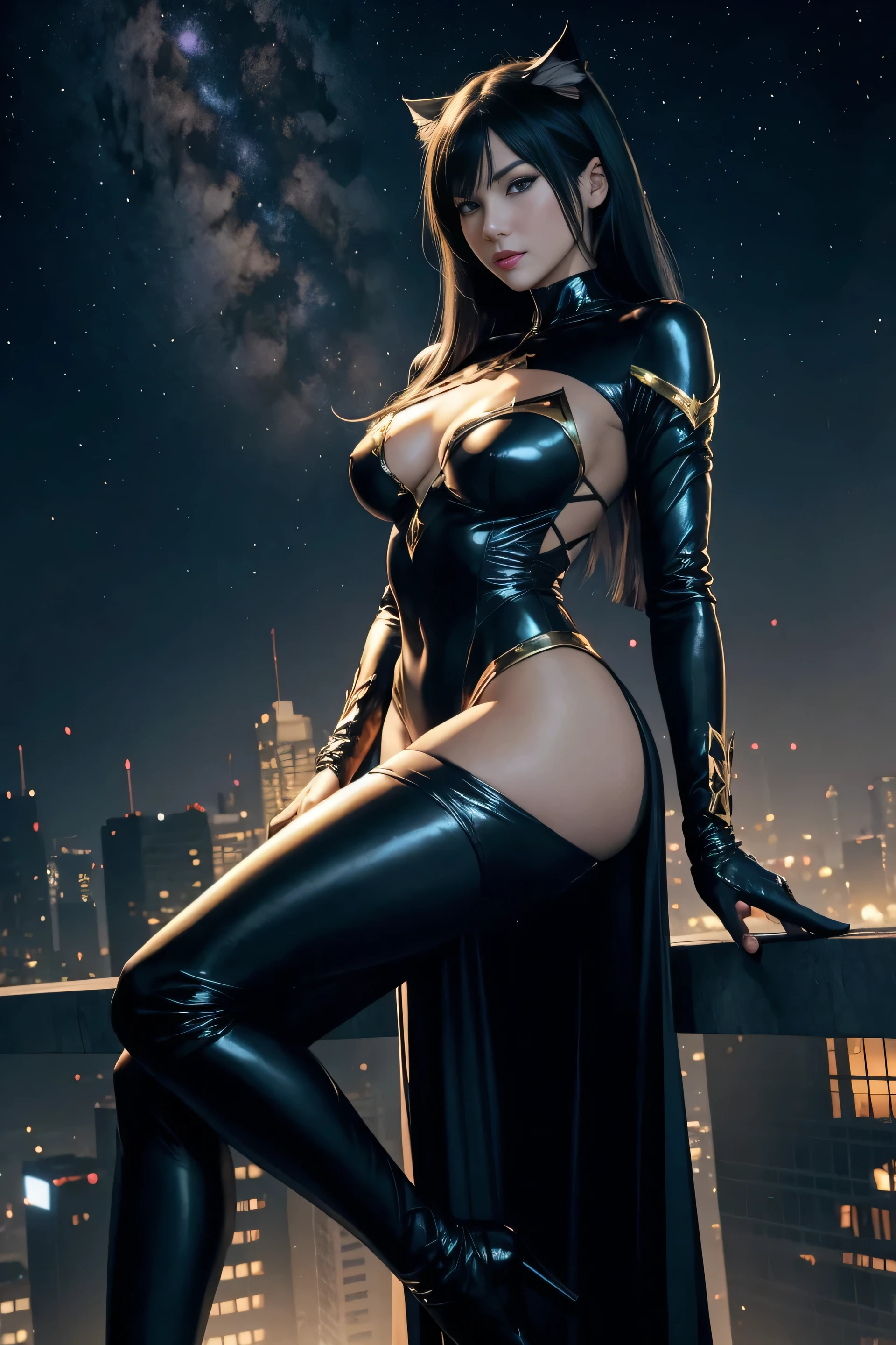 full body beauty woman in a Cat Women costume with a star in the background, anime visual of Cat Women, extremely detailed artgerm, artgerm jsc, Cat Women, trending artgerm, by ruan jia and stanley artgerm, artgerm and atey ghailan, artgerm and ruan jia, ig model | artgerm
