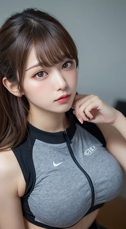 masutepiece, Best Quality, Illustration, Ultra-detailed, finely detail, hight resolution, 8K Wallpaper, Perfect dynamic composition, Beautiful detailed eyes,Colossal tits, fitness wear, Natural Color Lip,