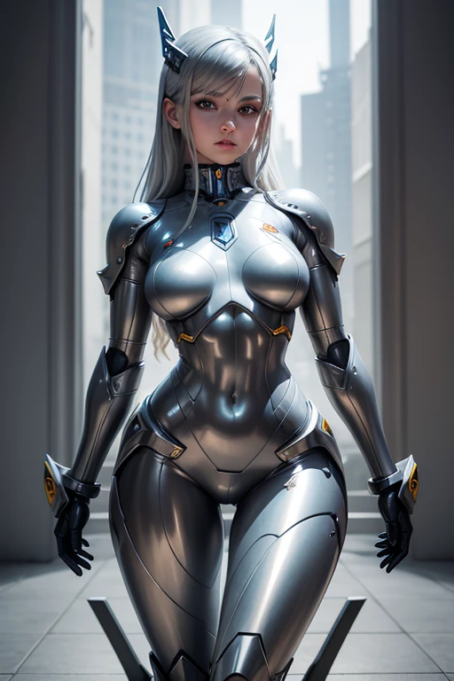 Danish Marble Statue, Girl in a cyber mecha bikini,Metallic Gray Steel Armor,Slim, tight, sexy poses, Detailed features of the statue,  The statue&#39;s polished surface radiates with timeless beauty., It catches the attention of everyone passing by.