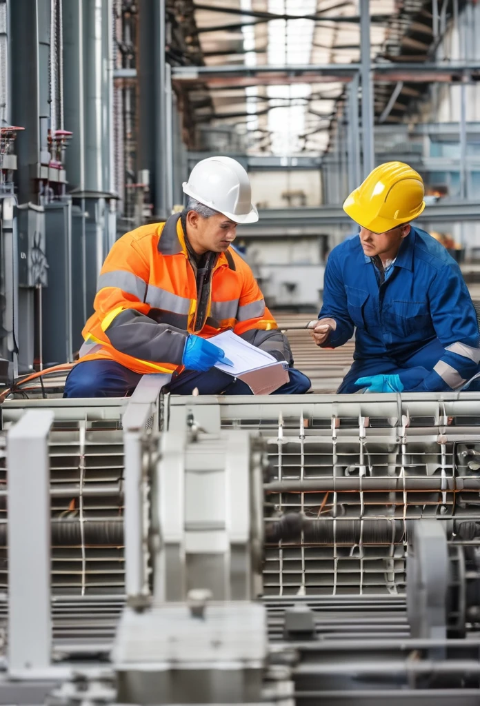 few matured engineers are checking the design drawing of electricity power generation plant