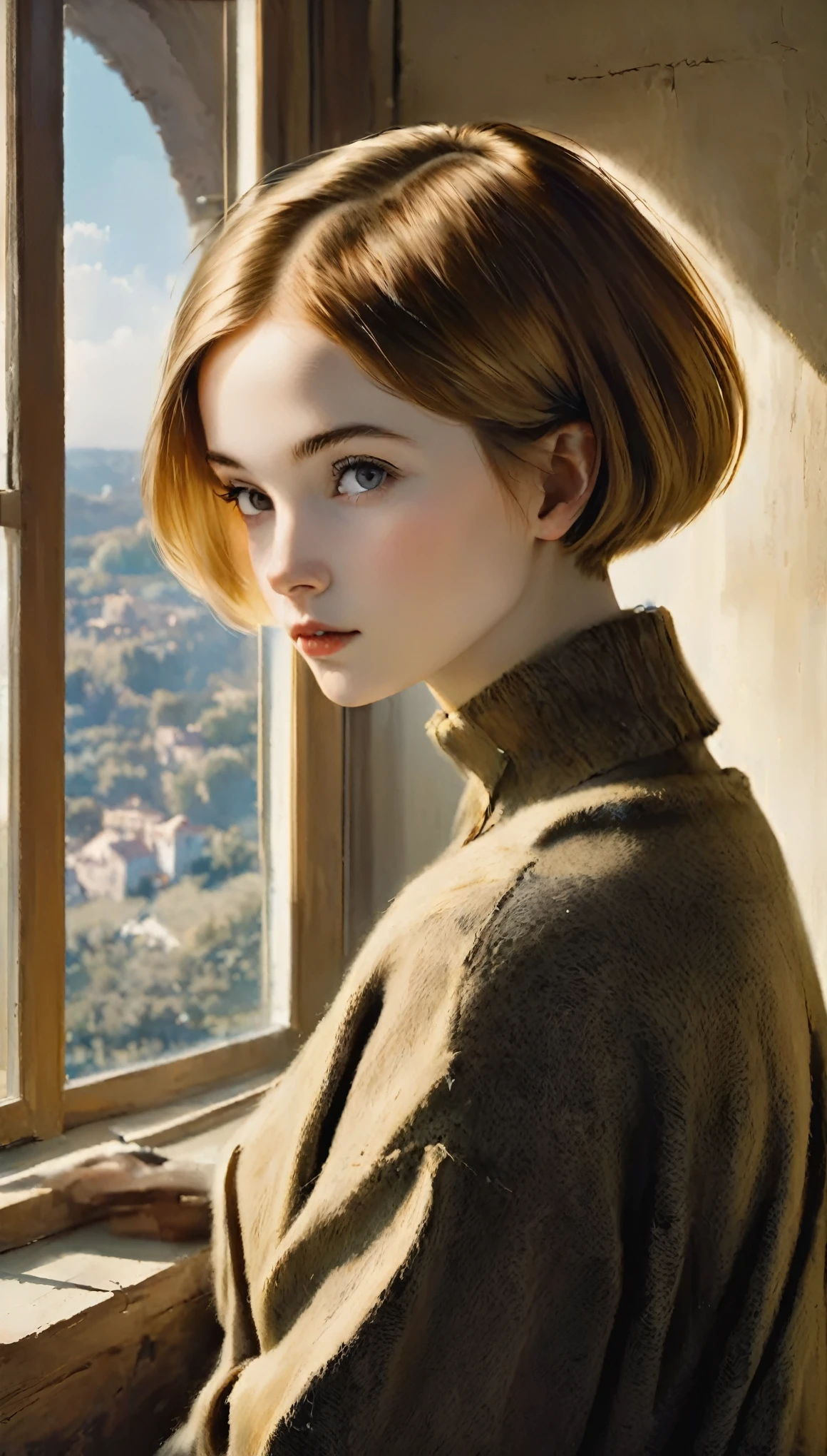 masterpiece, highest quality, 1. woman, 20-year-old, ((short hair)), Surrealism