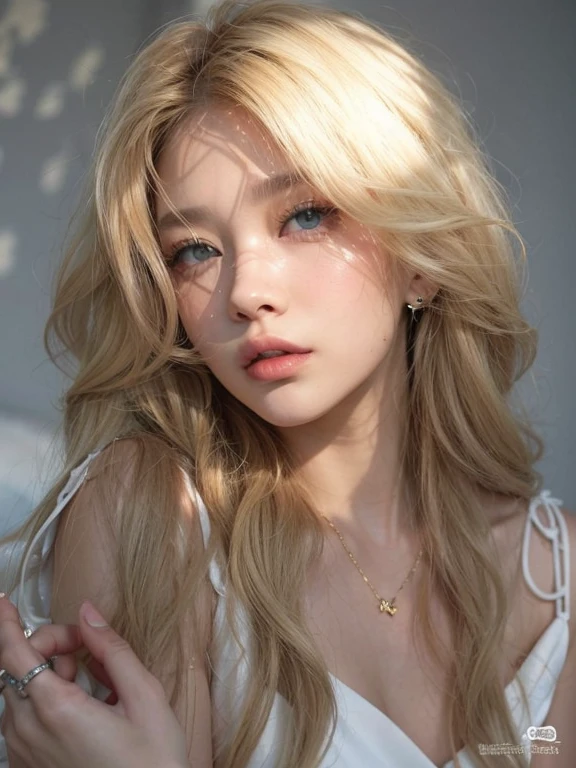 jennie with blonde hair, green eyes, noise piercing