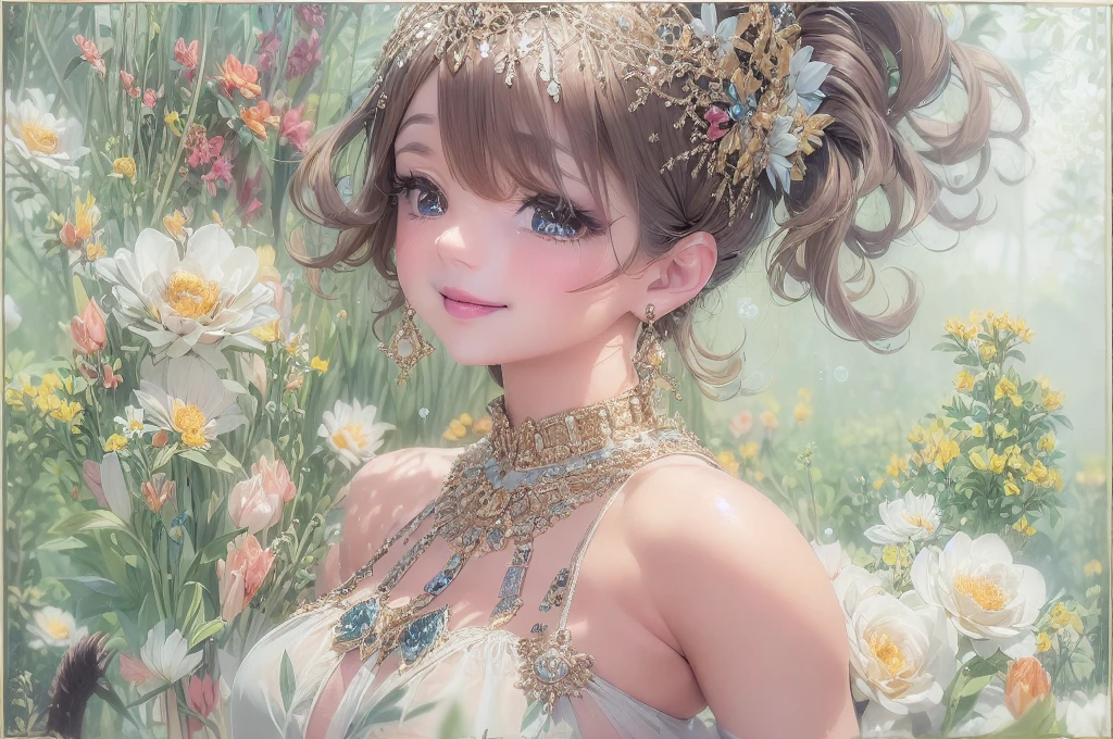 50 year old mature woman, Looking at the audience, Attractive breasts,Sensual curves、bubble、Full Body Shot,Nightgown, Charming smile, Thick lips, plump唇, blush, Looking at the audience, Provocative expression, Beautiful Hairstyles, Cleavage, plump、Curvy Hips、Attractive face、Mischievous face、Sexy Lingerie、An inviting gaze、Expressing emotions、colored feather, Money属装飾品, particle, Light, (masterpiece, highest quality, highest quality, Official Art, beautifully、aesthetic:1.2), (1 girl:1.3), Very detailed,(Fractal Art:1.1),(colorful:1.1)(flowerズ:1.3),Most detailed, (Dynamic pose), (Shiny skin), (Many colors :1.4), ,(Earrings:1.4), (feather:1.4),masterpiece, 30~40 years, Mr.々Hair style,Moneyのヘッドバンド,Tulle covers the chest,Perfect balance, Detailed details of the garment,marble,cinematicLighting, Film Grain, contrast of Light and dark,High detail,(((Gorgeous Accessories))))、Openwork decoration,(((See-through dress)))、(((Anatomically correct body))) ,1 girl, (High resolution), (8k), (Very detailed), Perfect Face, Beautiful eyes and face, (((highest quality))), (Very detailed), Detailed face and eyes, Beautiful Eyes,(((Sexy pose,Beautiful Eyes、Transparent double eyelids、(((Super gorgeous background)))、Bright Eyes,Money,diamond,gem,Body Chain,Luxury Accessories,beautifully、aesthetic,flower、(((Super gorgeous background)))、Bright Eyes