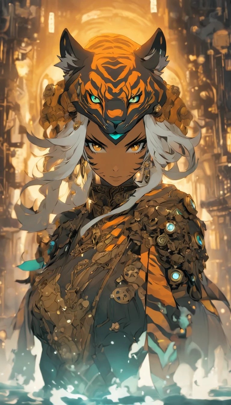 ((Best quality)), ((masterpiece)), (detailed: 1.4), (Absurd), angry African princess, ((action pose)), (((black tribal woman wearing African tribal clothing and animal skins from the savannahs)))), (((thin waist and narrow hips))), ready for war, dark skinned, black woman from southeast Africa, slender and defined body and very thin, thighs out, mouth closed, breasts out, technological clothing style Hoyoverse, Honkai Impact, Geishin Impast, almost naked, holding a tribal shield, ((medium breasts)), (eyes with heavy makeup and very black without pupils), ((green, yellow and red clothing)), ((((golden afro hair)), (tribal designs on the arms), (((tribal))), very long eyelashes, heavy eye makeup, lots of jewelry made with animal teeth, by mucha, niji --V5, near real, psychopathic, crazy face, sexy pose, african savannah landscape background, 2 piece clothing, feather shoulder pads, pastel, centered, climb to fit dimensions, HDR (High Dynamic Range),Ray Tracing,NVIDIA RTX,Super-Resolution,Unreal 5,Subsurface dispersion, PBR texture, Post-processing, Anisotropic filtering, Depth of field, Maximum clarity and sharpness, Multilayer textures, Albedo and specular maps, Surface Shading, Accurate Simulation of Light-Material Interaction, Perfect Proportions, Octane Render, Two-Tone Lighting, Wide Aperture, Low ISO, White Balance, Rule of Thirds, 8K RAW, Crysisnanosuit