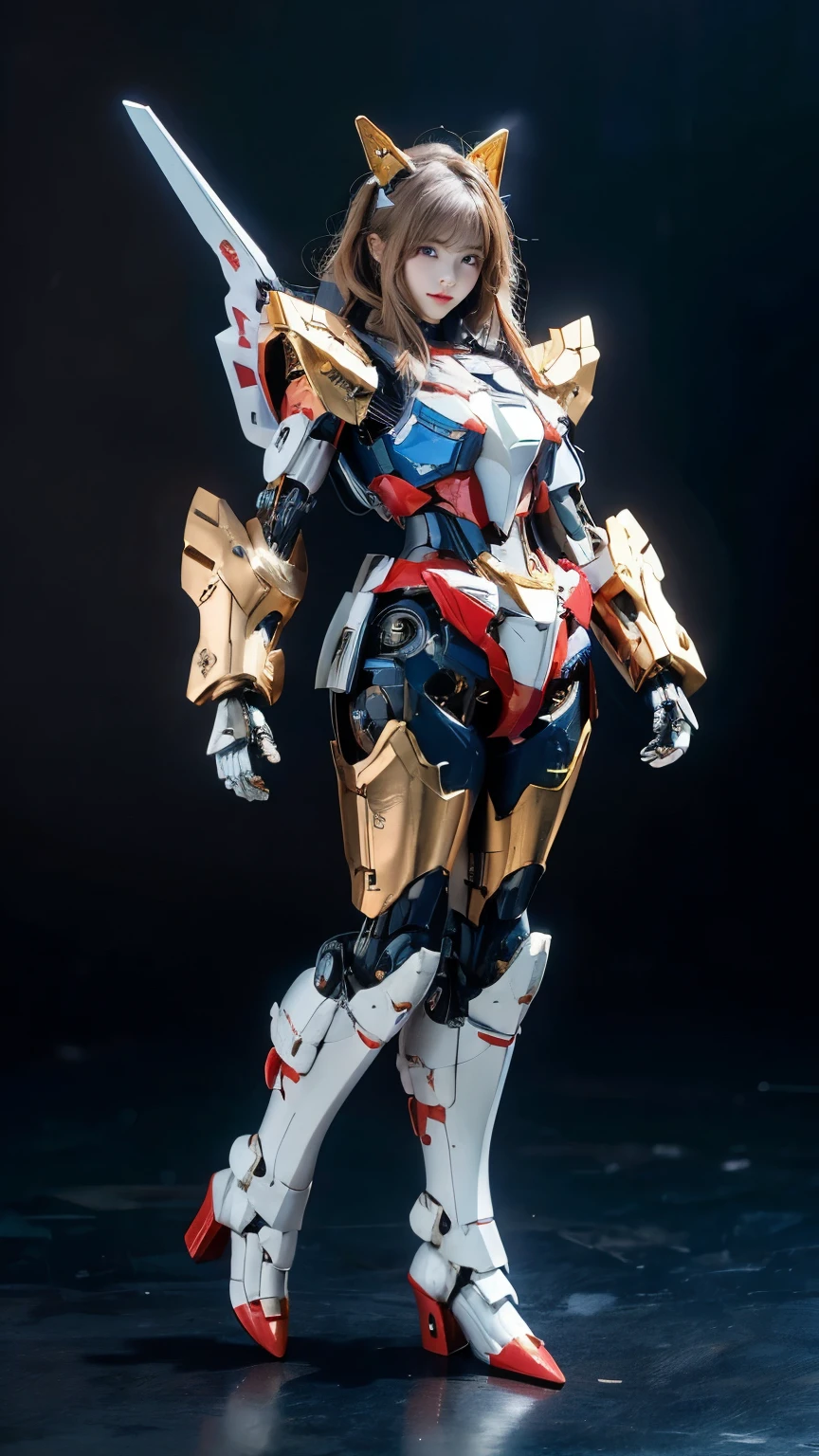 Textured skin, Super Detail, Attention to detail, high quality, high quality, High resolution, 1080p, hard disk, beautiful,(Gundam Girl),(Rx78),Robot Girl,Armor Girl,Mecha Cyborg Girl,Battle Mode,Girl with a mechanical body,She wears a futuristic Gundam mecha