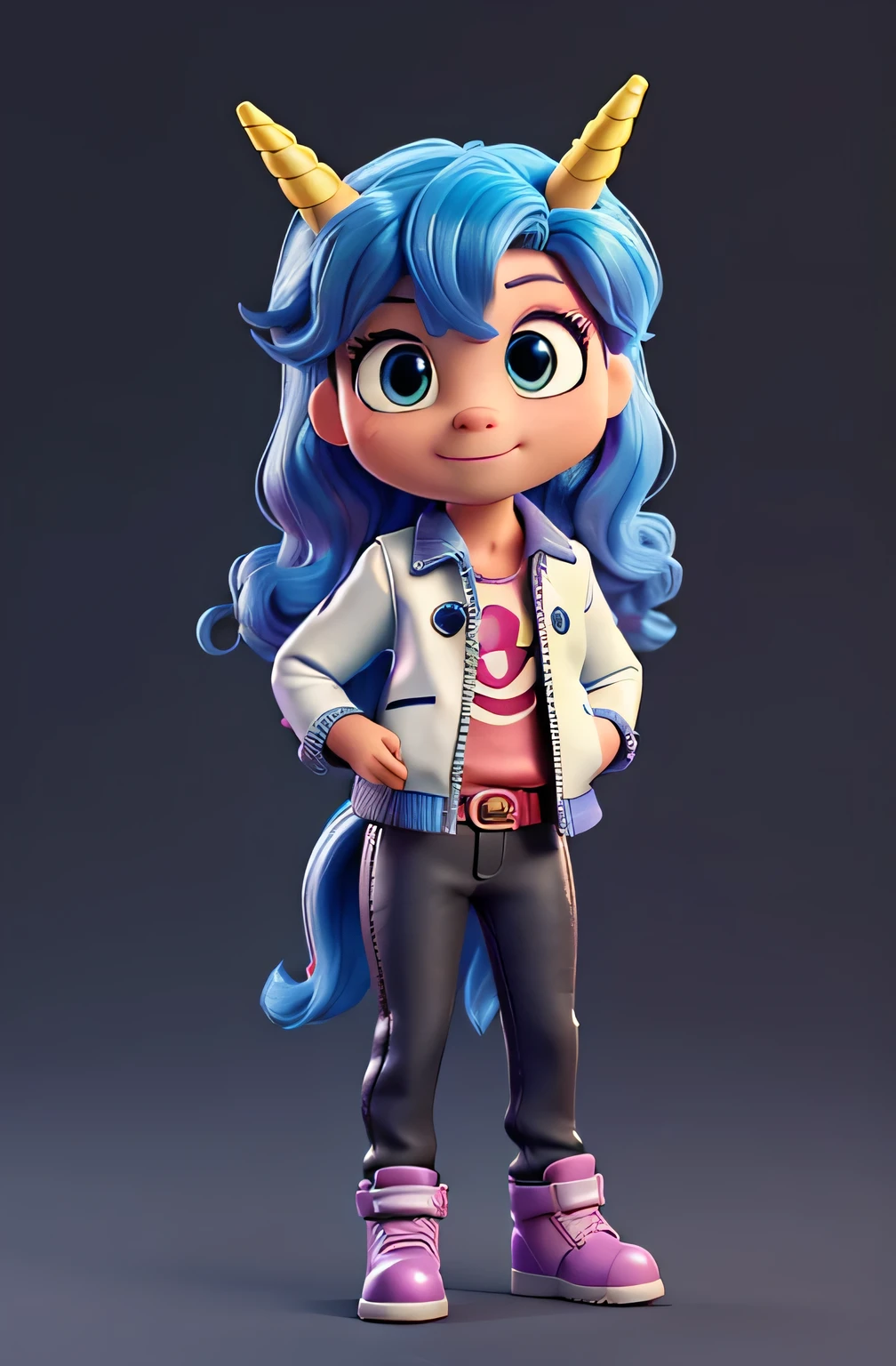 cartoon unicorn with blue hair and a black horn, (((leather jacket))) unicorn, white unicorn, unicorn from the tusk movie, blue unicorn, a unicorn, 3 d cavalo pet shop, unicorns, unicorn horn, bonitinho digital art, bonitinho 3 d render, bonitinho cartoon character, Chibi, bonitinho character, personagem toonix, anthropomorphic mare, my little Pony, bonitinho (((movimento)))