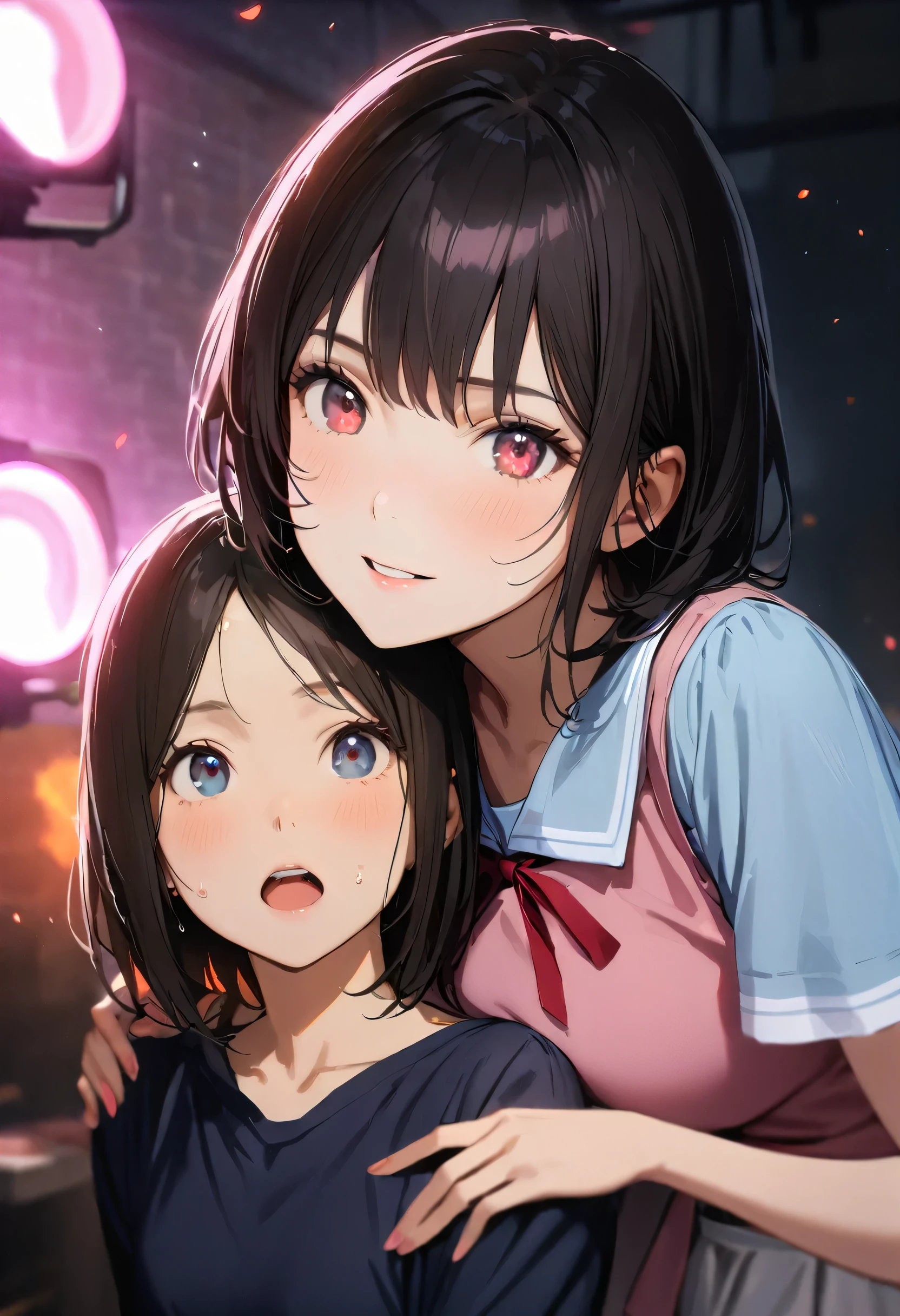 ((2girls:1.3)), (raw photo: 1.2), ((realism: 1.4)) Top quality, masterpiece, illustration, very delicate and beautiful, high resolution, CG , uniformity , 8K wallpaper, amazing, detailed, masterpiece, top quality, official art, high definition CG Unity 8K wallpaper, absurd, high definition, high definition, high definition, quality beautiful girl, high definition eyes and face, beautiful Detailed eyes, face light, movie light, 1 girl, Cowboy Shot,
BREAK (eye highlight), Score_9, Score_8_up, Score_7_up, (exused_skin:1.3), eyes wide,collarbone,Smile, open mouth, pool, (splash: 1.3), ((Wet School Uniforms:1.3)),(Black knee-high socks),gigantic breasts,_
