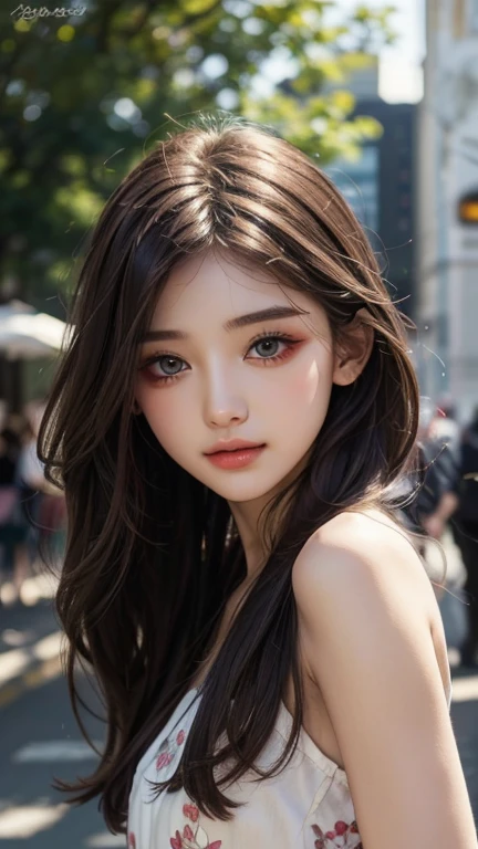 1 girl, more details in eyes,cute,looking at viewer, adorabel girl,cute face,details sky,pretty,young,juvenile,((masterpiece:1.4,best quality)),multiple details,colorful hair,eyeshadow,, sfw,