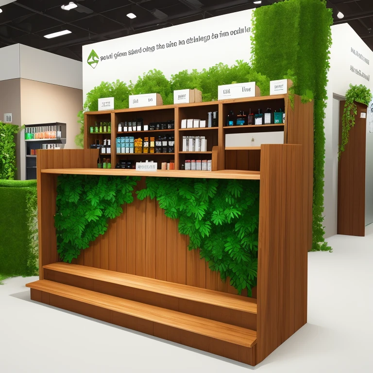 A wooden podium with green background , adorned by palm leaves. The podium is positioned on the right side of an empty space for product display. It has three steps and each step reflects light, creating a cinematic atmosphere. —with 49:64