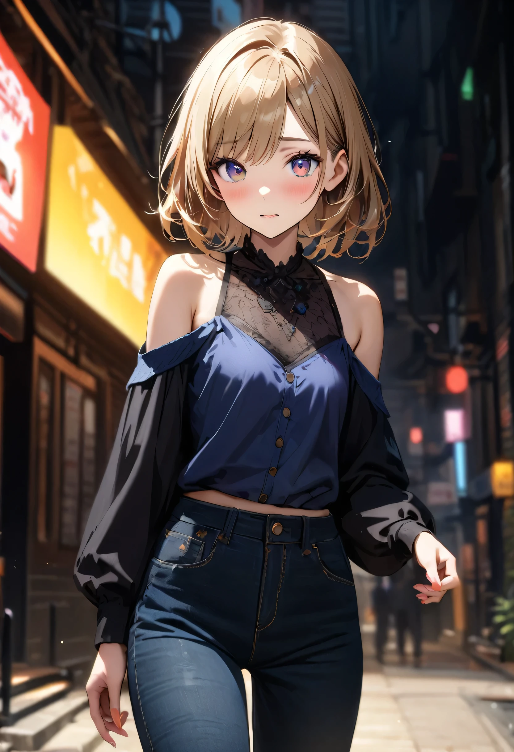 (raw photo: 1.2), ((realism: 1.4)) Top quality, masterpiece, illustration, very delicate and beautiful, high resolution, CG , uniformity , 8K wallpaper, amazing, detailed, masterpiece, top quality, official art, high definition CG Unity 8K wallpaper, absurd, high definition, high definition, high definition, quality beautiful girl, high definition eyes and face, beautiful Detailed eyes, face light, movie light, Cowboy Shot,
BREAK (eye highlight), Score_9, Score_8_up, Score_7_up, (exused_skin:1.3), eyes wide,
BREAK 1woman, solo, tall, beautiful, embarrassed, blush, flat chest, Cold Shoulder Top with Skinny Jeans, Side-swept bangs, Honey blonde, photo collection, cowboy shot,