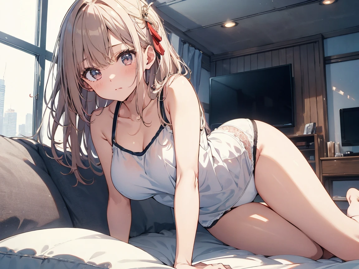 (Masterpiece)、非常にdetailedな、Best Quality、Beautifully painted、超detailedな、8K High Resolution、Wearing a mini white shirt、Mini short panties、Exposing shoulders、Take off your shirt and be naked、Moe、Perfect slim sports body、Perfect breasts、 Look at the viewer、Zoom out the whole body、In the living room、Lying on the sofa bed POV body、Very shy、I almost cry、detailed:-1、detailed:0、detailed:0.5、detailed:1、detailed:1.5、detailed:-1、detailed:0、detailed:0.5、detailed:1、detailed:1.5、