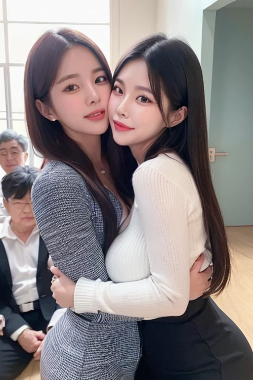 (((ung girl and 1 old man facing each other))), RAW, {{{{{{{{{{{full body+full shot}}}}}}}}}}}, parameters Ultra-detailed, 1girl, {{{{{25 years old gorgeous beautiful Korean woman}}}}}, {{kpop idol}}, {{korean beauty}}, {{korean mixed}}, {{{{Smiling}}}}, {{{{{Wave hair}}}}}, {{{{disheveled hair}}}}, Masterpiece, best_quality, pretty, beautiful, stunning, attractive, {{hourglass figure}}, unrealistic, {{cheerleader}}, cheerful, cheerleading), one-piece mini skirt, uniform, bare navel, sweat, stadium, arena full of spectators, scenery, smile, beam, {{Glamor body type, (big breasts:1.1), the sideview, (((60 years old korean man wearing business suit and hugging young girl)))), (((((young girl hugging 60 years old korean man))))),
