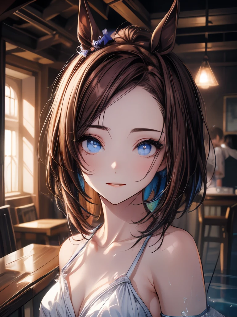 (Tabletop.highest quality).(Dynamic Angle). (Incredibly detailed CG paintings),(Perfect Image)、Comic Strip.figure.One Girl.Detailed face、Perfect Face.Delicate face、Textured skin、Black Hair.length、(Horse-eared girl)Horse-eared girl、((Beautiful Blue Eyes)).Delicate and beautiful eyes、The eyes are detailed、Reflective Eyes、Watery eye、smile.(Staring at the audience:1.3).(My face got a little red:0.8)、8k wallpaper、Cowboy Shot、reflected light、Highest detail、Complex、Delicate background、Textured skin、Detailed skin、Swimwear, ((カラフルなSwimwear))