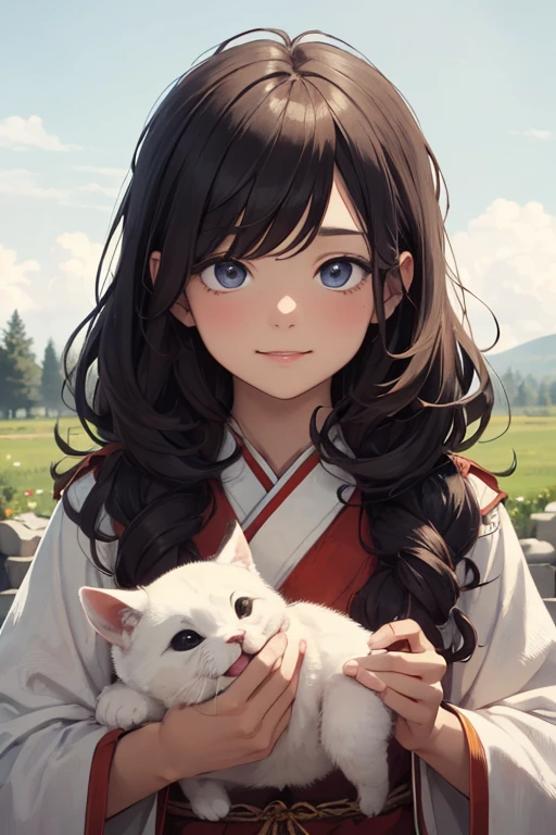 ((best quality)), ((masterpiece)), (detailed), image of a young, adorable Jesus Christ. He should be depicted as a , around 4 to 6 , with soft, curly brown hair and big, innocent eyes. He is smiling warmly, wearing simple, traditional clothing from ancient times. The background should be a serene, pastoral scene with gentle light, evoking a sense of peace and divinity." face