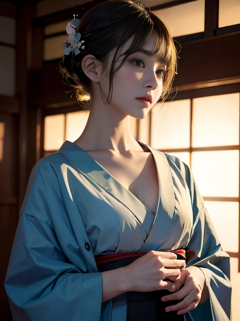 highest quality,masterpiece,Highest Resolution:1.2,Realistic:1.5、 One girl,Kimono Beauty、Beautiful and perfect face,Bobcut,Realistic Skin,Downy hair,Beautiful nape:1.37,clavicle,Expose,Japanese Clothing,kimono, Precise and intricate details、In a Japanese house、Cinematic presentation,8k,The best shade,Depth of written boundary,Focus on the eyes,Very detailed、Perfect body、