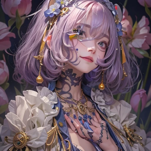 Hiding in the tomb、Hair flow、 ((highest quality、masterpiece、8k、Best image quality、Ultra-high resolution、Award-winning works)、(Accurate anatomy:1.1)、(Look at me and smile:1.1)、Shining fair skin with Ultra-high resolution、The most detailed face、Ultra-high resolution detailed face、Ultra-high resolutionの髪の毛、(Ultra-high resolutionの煌めく瞳:1.1)、Beautiful face drawn in every detail、Cheerful clown costume, Chest to chest, tattoo,Strange atmosphere, Ghosts flow, Dark color makeup 