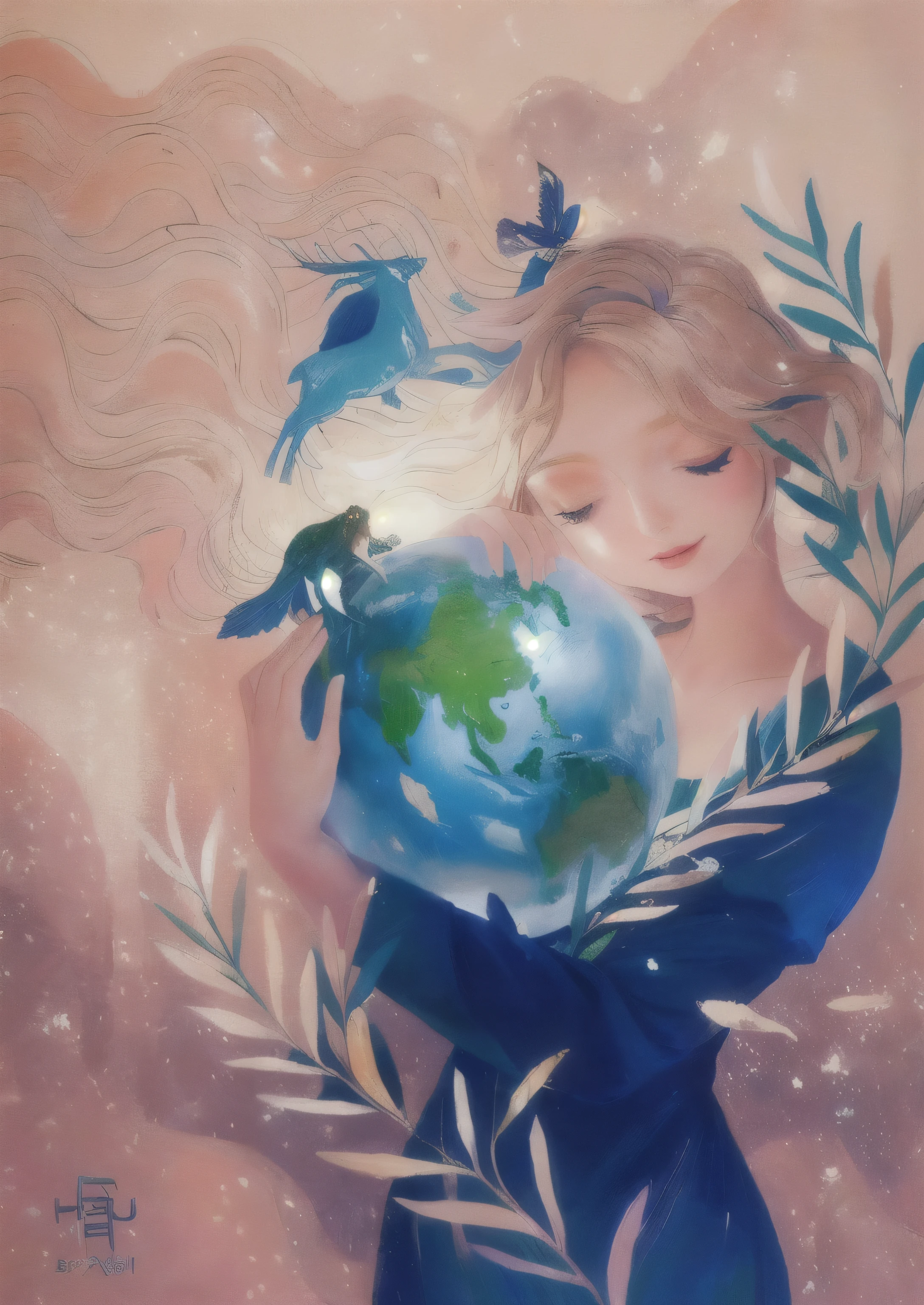 a painting of a woman holding a globe with a horse on it, mother earth, earth goddess mythology, gently caressing earth, with earth, holding the earth, full figured mother earth, holding a planet, mother nature, goddess of nature, jen bartel, goddess of love and peace, our planet, profile pic, nature goddess, a beautiful artwork illustration