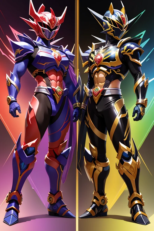 a group of different colored power rangers standing next to each other, the secret seventh power ranger, hybrid from dynasty warrior, power ranger, sengoku - era art style, new costume concept design, tokusatsu, charachter design, saiyan armor, concept armor, kamen rider character, humanoid form, toei, power rangers, triade color scheme