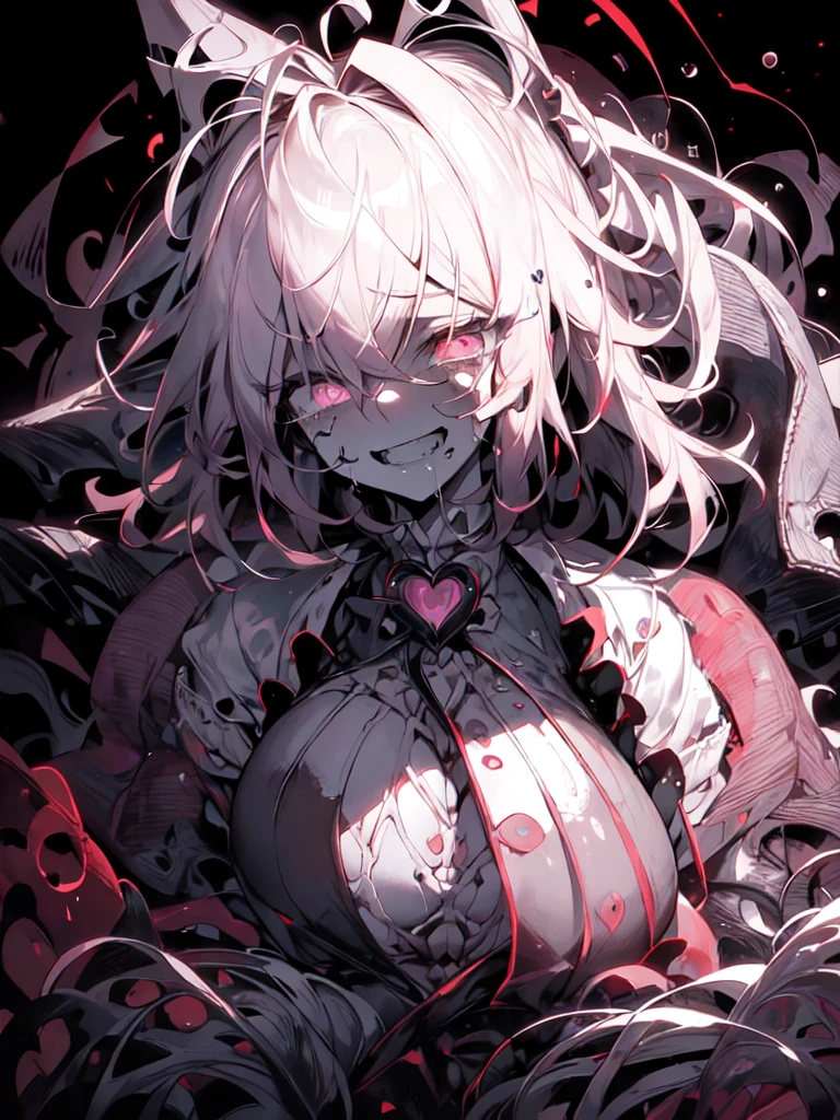 komaeda_nagito, alone,crying,cat's ears,extremely detailed,teary eyes,soaked lashes,emotional expression,intense sadness,dripping tears,rosy cheeks,crazy eyes,crazy smile,mental illness,true-to-life textures,highly refined details,perfect anatomical structure,vibrant hues,artistic composition,breathtaking realism,masterful craftsmanship,highly emotional scene,silent sorrow,in a mental asylum, dim lighting, horror, creepy,moisture in the air, stark contrast,moody ambiance,precise contours,striking emotion,touching portrayal,painstaking attention to detail,aesthetically pleasing,heart-wrenching,deeply moving artistry