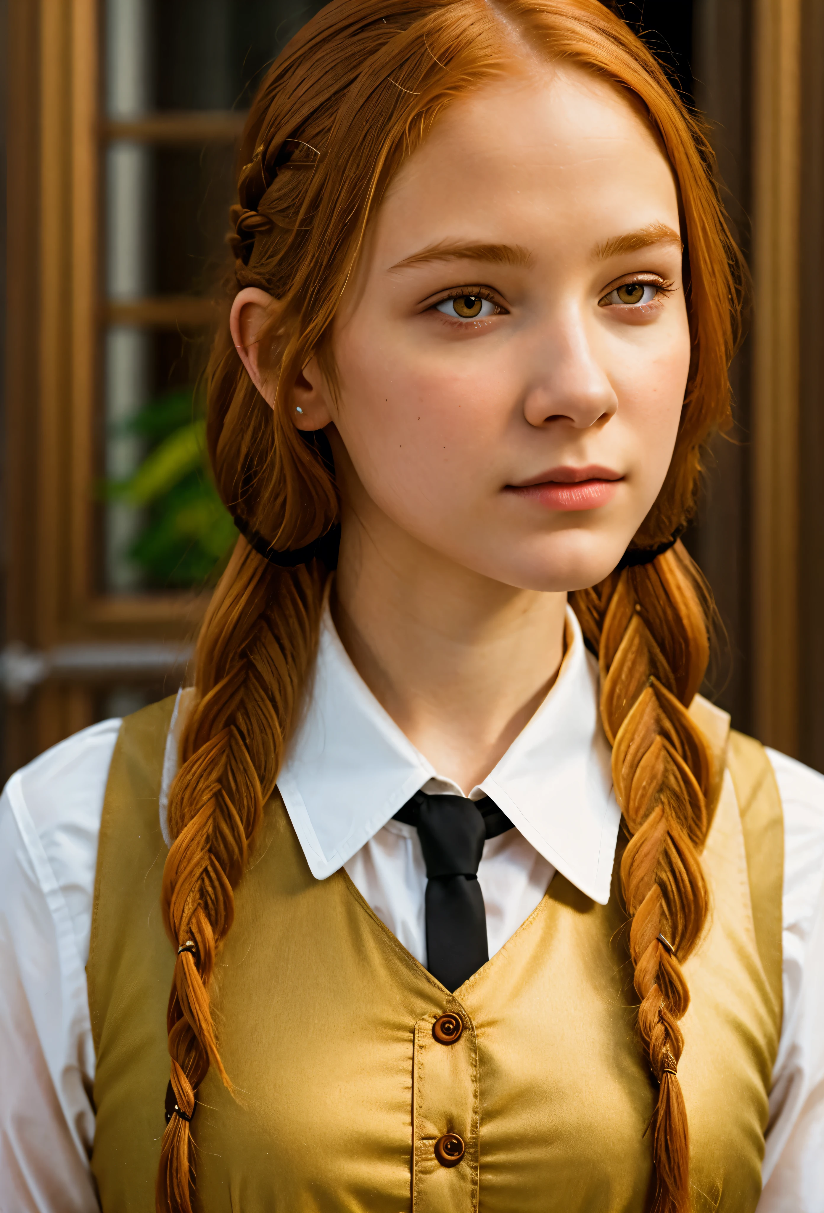 1girl, 18yo, wearing formal clothes, fanciful braided ginger hair, 