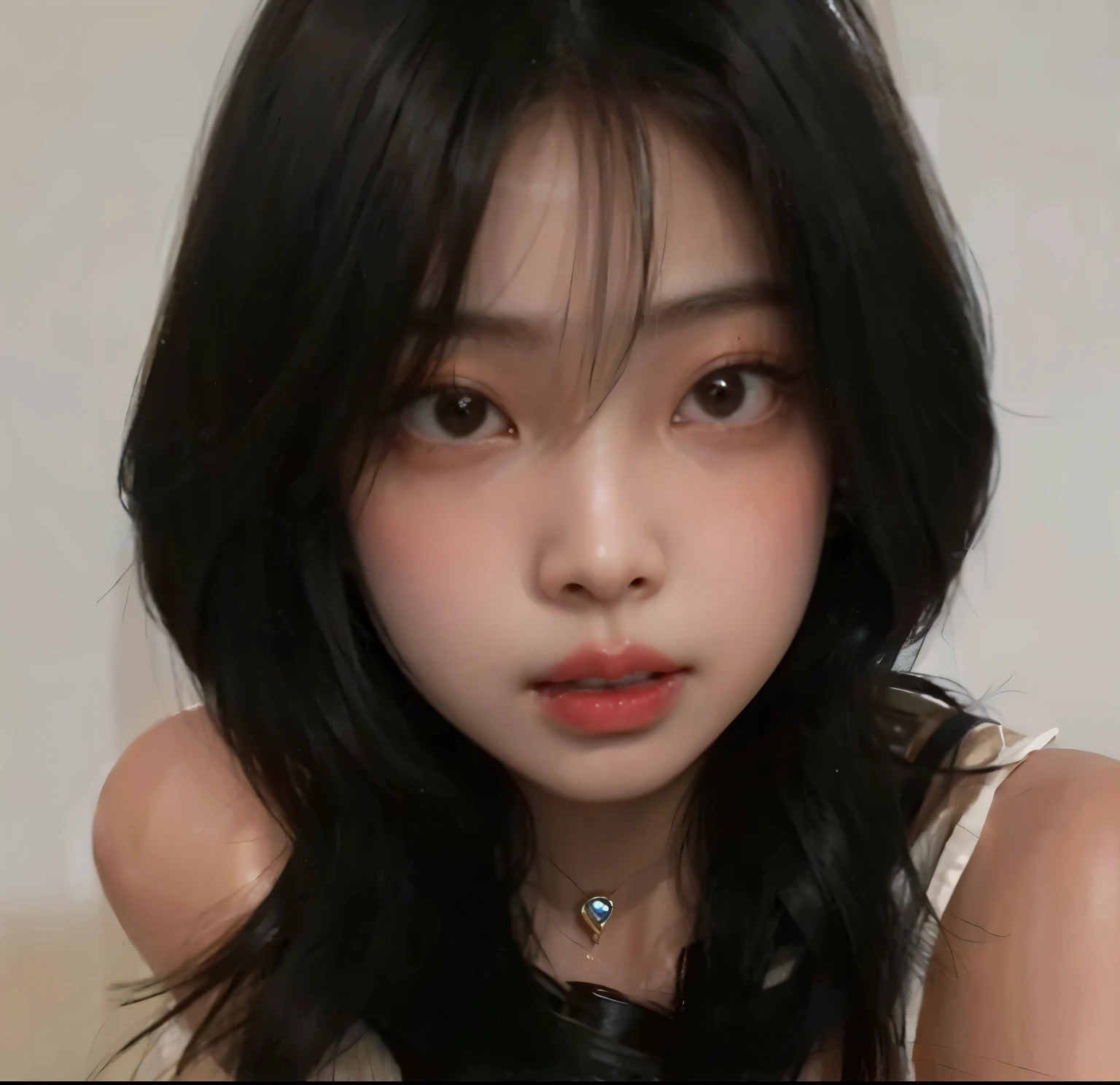 Close-up of a woman with a necklace around her neck, Young and lovely Korean face, Jinyoung Canella, young cute white asian face, Best Face, Cute and lovely Korean face, Jaeyeon Nam, Jenny Blackpink, Korean woman, Heonhwa Choi, small heart shaped face, Southeast Asian with a round face, with a round face, 🤤 portrait 