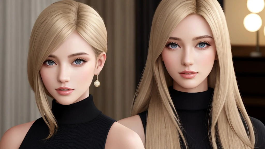 European and American women, Fashion Model, Wearing turtleneck tops, Glamour, Paparazzi take pictures of her, Blonde Hair, Brown eyes, 8k, high quality, masterpiece, 最high quality，Kilo, Very detailed, Volumetric lighting, Realistic