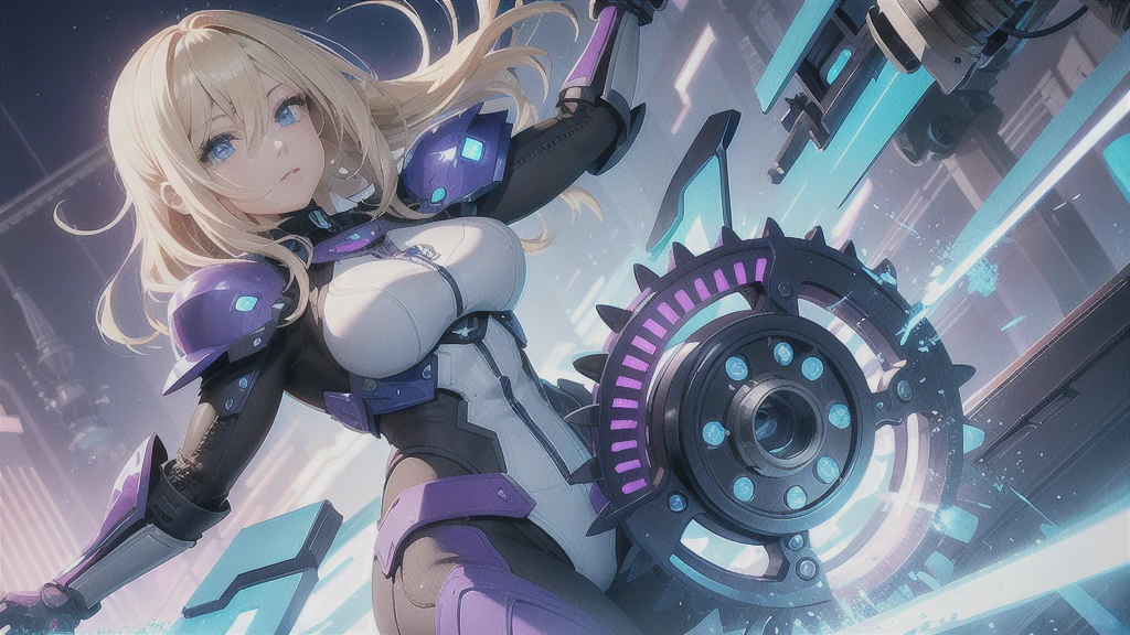 One-sided layered bob, (Blonde Hair: 1.3), ((clear blue eyes (purple)), ((beautiful, Fine grain, Jewel-like eyes, Bright Blue Eyes: 1.3)) , The female body incorporates mechanical parts such as gears with a Super Nan S on her chest., Wires and circuits blend with the natural female shape to create a visually appealing, futuristic aesthetic.。.  Machine elements emphasize precision and functionality, Gear that works together and in harmony with the female physique.  Women&#39;s faces can be enhanced with cyber technology, Glowing eyes etc., Neurological implants, Metallic facial features symbolizing the fusion of man and machine.  This work of art embodies both feminine strength and the grace of the human spirit.。.  Lighting and shadows play an important role, Enhance the contrast between organic and mechanical elements、Add depth to your composition.  Emphasizing the mechanical nature of the artwork.  Background details include futuristic cityscapes, Industrial Landscape, Or go for abstract patterns for a more futuristic feel..  whole, This piece captures the essence of women embracing the integration of machines.。, Celebrating the possibilities and complexity of a future where humans and technology coexist, He has the Superman S logo on his chest..